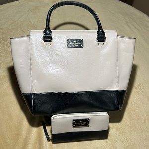 Kate Spade Tote Purse & Matching Wallet, Ivory and Black